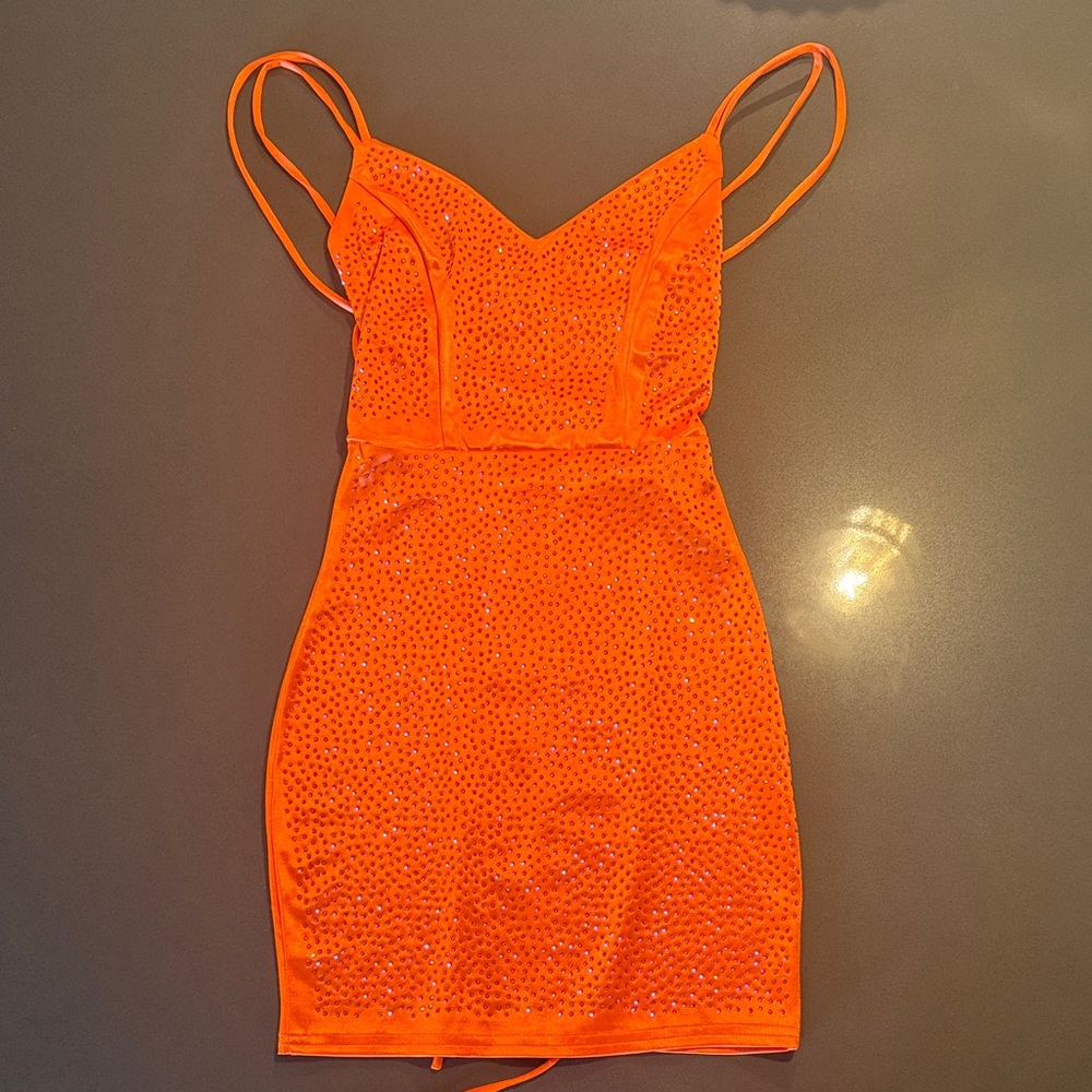 Windsor orange rhinestone xs mini dress